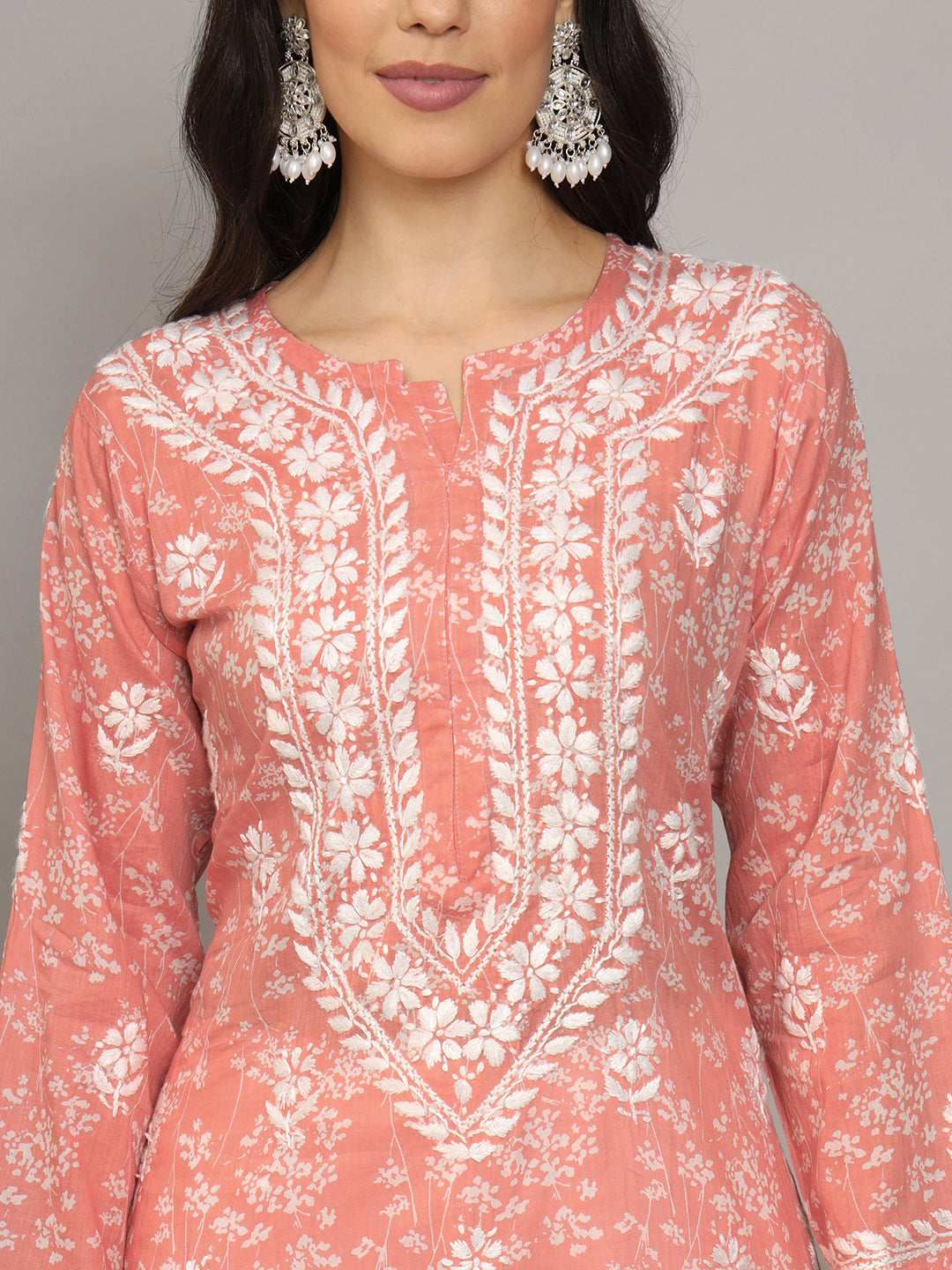 Women Hand Embroidered Chikankari Mulmul Cotton Printed Kurta-AL4041