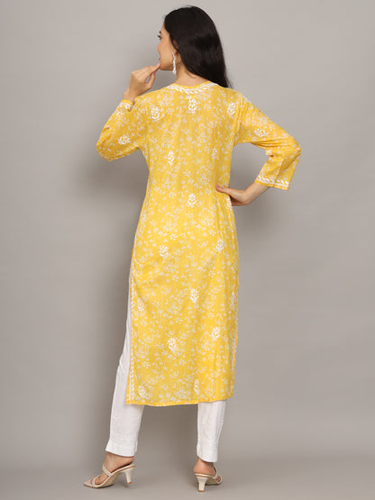 Women Hand Embroidered Chikankari Mulmul Cotton Printed Kurta-AL4041