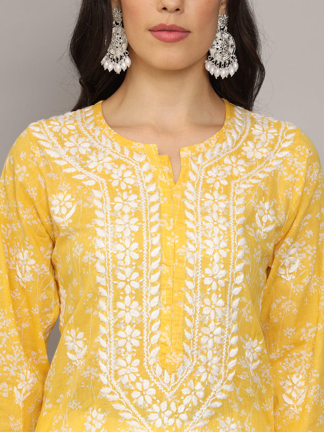 Women Hand Embroidered Chikankari Mulmul Cotton Printed Kurta-AL4041