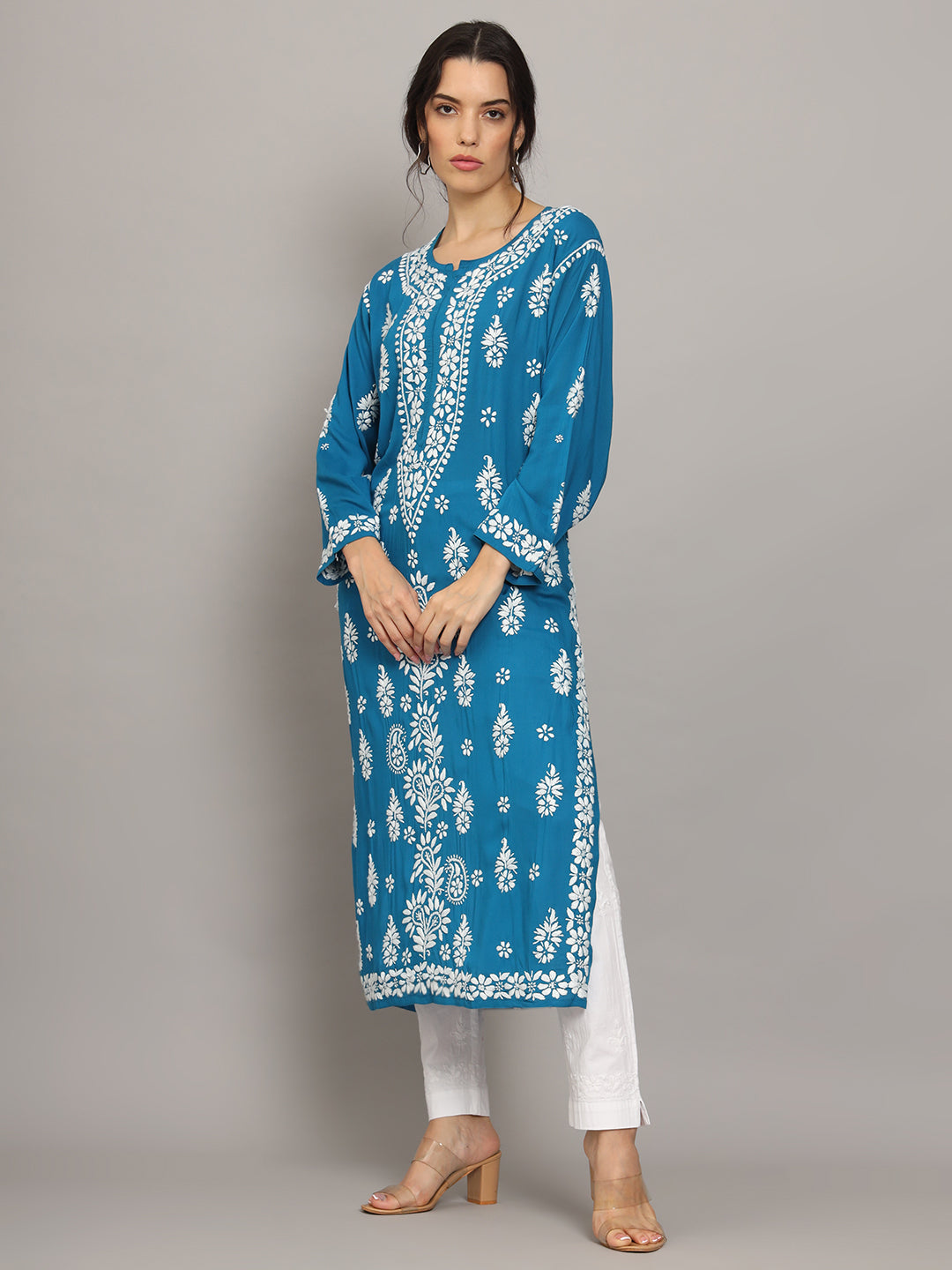 Women Chikankari Hand Embroidered Modal Kurta -AL4042