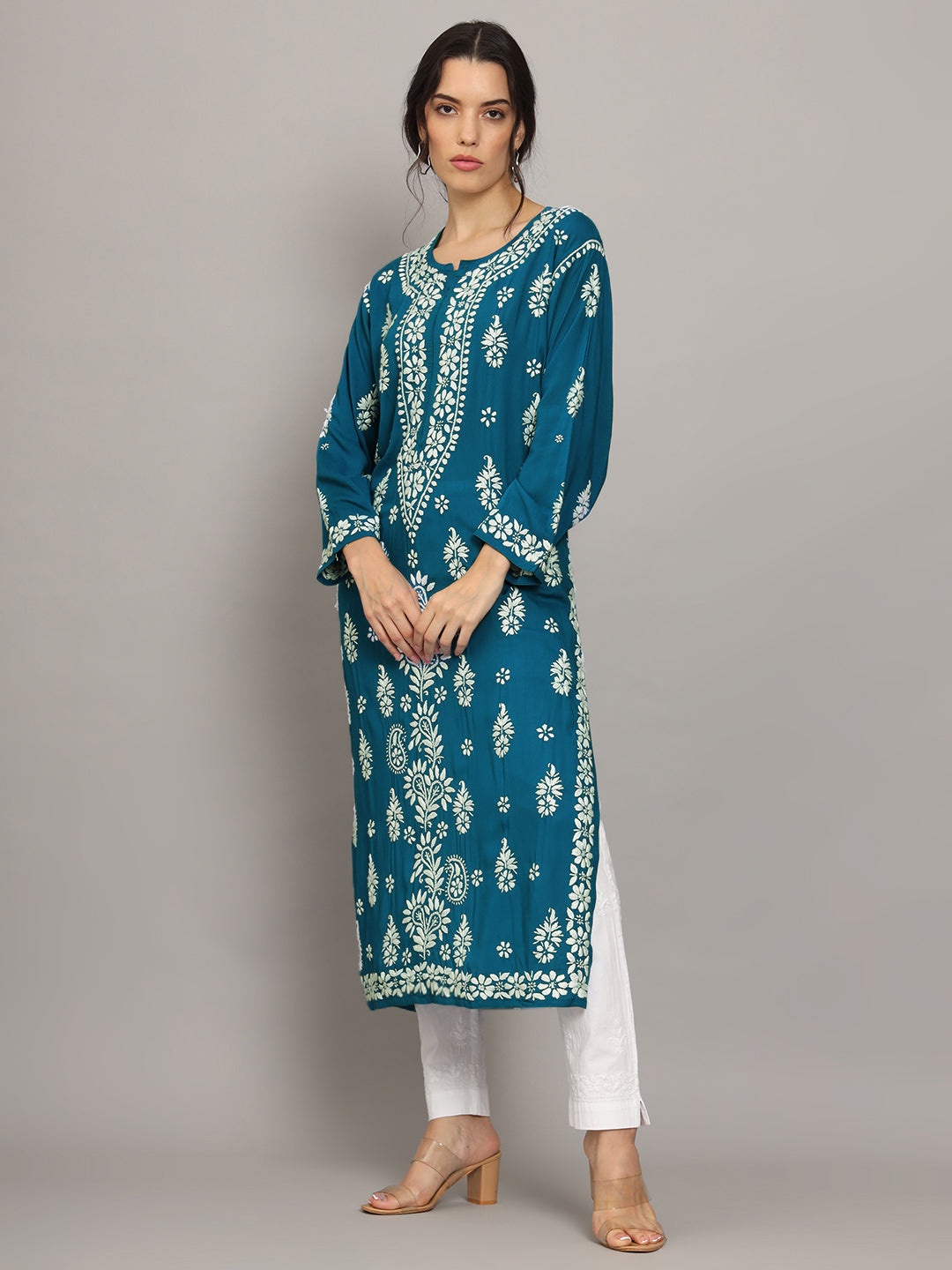 Women Chikankari Hand Embroidered Modal Kurta -AL4042