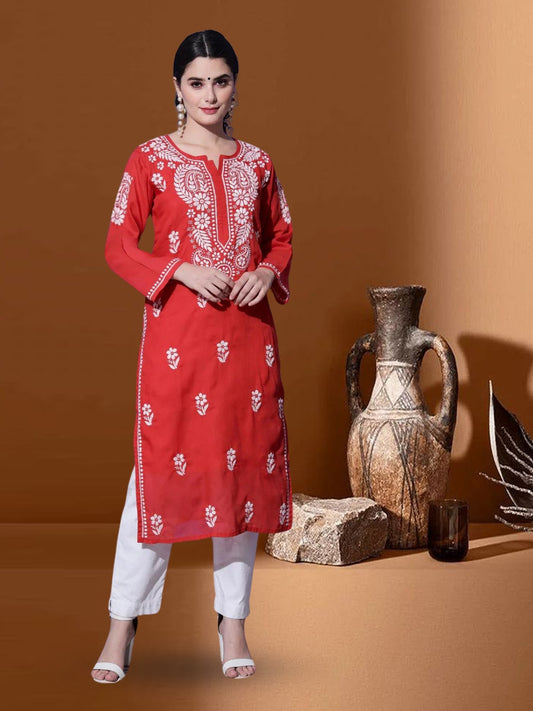 Hand Embroidered  Chikankari Cotton Straight Kurta- AL3561