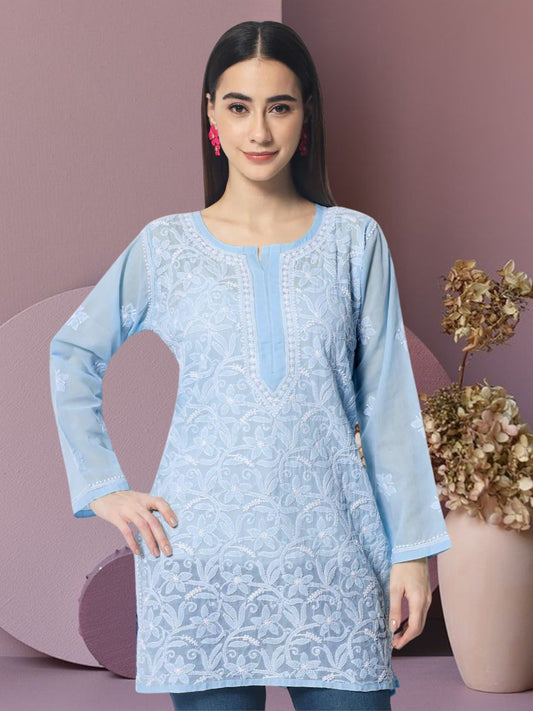 Hand Embroidered Chikankari Cotton Straight Tunic-AL3591