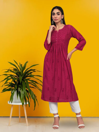 Hand embroidered floral pleated chikankari kurta AL3608